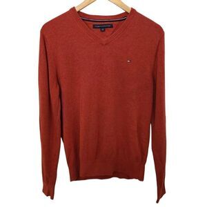 Tommy Hilfiger v neck sweater burnt orange cotton Small
